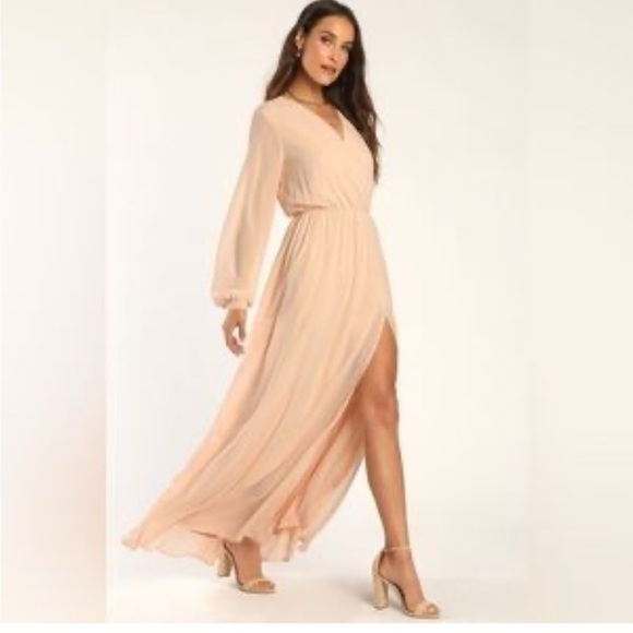 Lulus Dresses & Skirts - Lulus Wondrous Water Lilies Blush Pink Maxi Dress Long Sleeves Womens M Chiffon